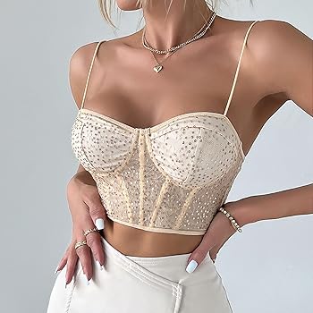 Corset Top Women's Party Bustier Glitter Crop Tops Push Up